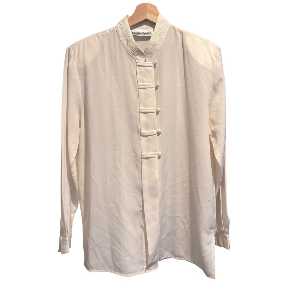 Vintage Claudia Richard Vintage Mandarin Collar Off White Button Shirt Size 8